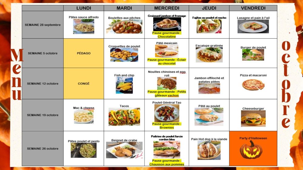 Menu octobre